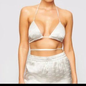 NWT SKIMS Jacquard Triangle Bralette in Marble (white) with SKIMS Logo Size M